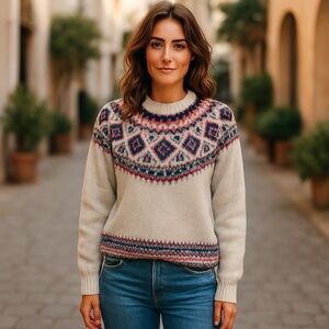 Old Navy Fair Isle Sweater ❄️ Size S | Cream Knit Nordic Pullover NWT